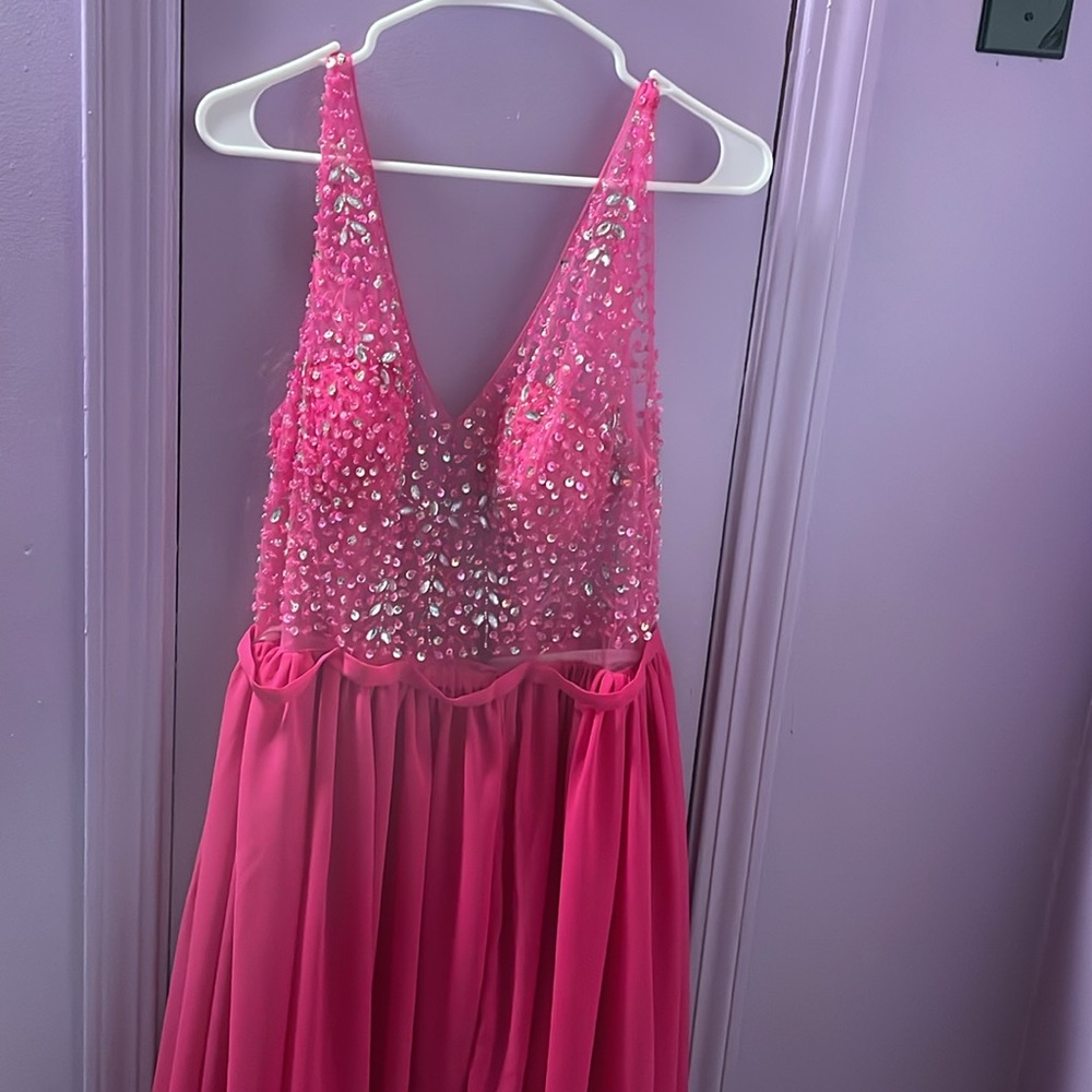 JJ’s House Brand New Fuchsia Sheer Top A Line Chiffon Dress! Prom, Hoco